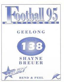 1995 Select AFL Stickers #138 Shayne Breuer Back